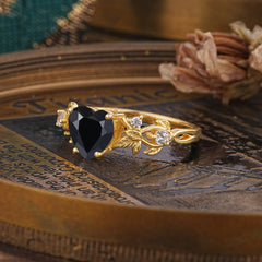 Woodland 4 Prong Heart Black Onyx Wedding Ring
