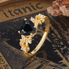 Woodland 4 Prong Heart Black Onyx Wedding Ring