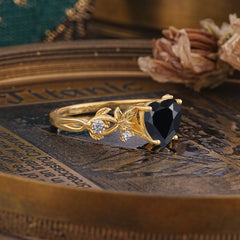 Woodland 4 Prong Heart Black Onyx Wedding Ring