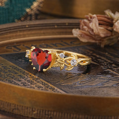 Woodland 4 Prong Heart Garnet Wedding Ring