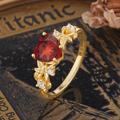 Woodland 4 Prong Heart Garnet Wedding Ring