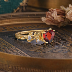 Woodland 4 Prong Heart Garnet Wedding Ring