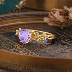 Woodland 4 Prong Heart Amethyst Wedding Ring