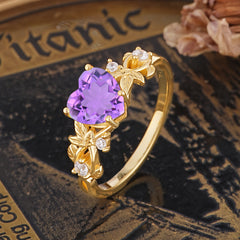 Woodland 4 Prong Heart Amethyst Wedding Ring