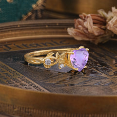 Woodland 4 Prong Heart Amethyst Wedding Ring