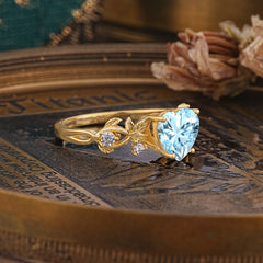 Woodland 4 Prong Heart Aquamarine Wedding Ring
