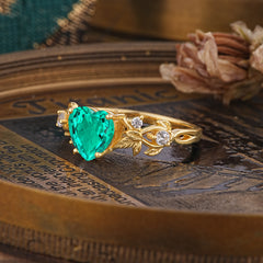 Woodland 4 Prong Heart Emerald Wedding Ring
