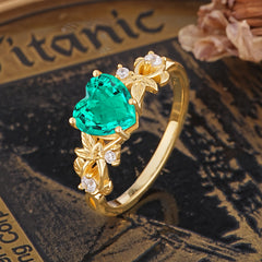Woodland 4 Prong Heart Emerald Wedding Ring