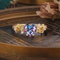 Woodland 4 Prong Heart Alexandrite Wedding Ring