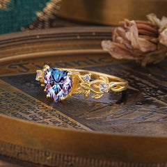 Woodland 4 Prong Heart Alexandrite Wedding Ring