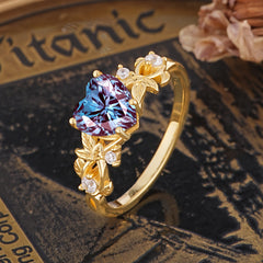 Woodland 4 Prong Heart Alexandrite Wedding Ring