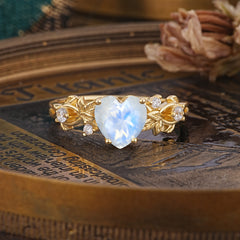 Woodland 4 Prong Heart Moonstone Wedding Ring