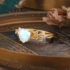 Woodland 4 Prong Heart Moonstone Wedding Ring