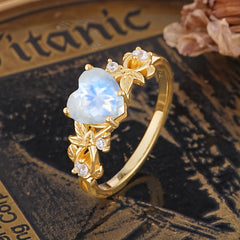 Woodland 4 Prong Heart Moonstone Wedding Ring