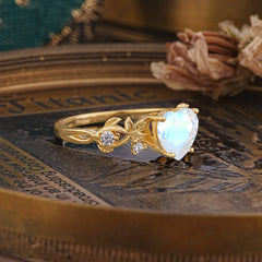 Woodland 4 Prong Heart Moonstone Wedding Ring