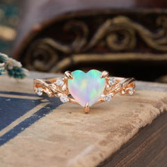Romantic Heart Shape Natural Opal Engagement Ring