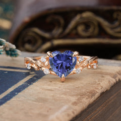 Romantic Heart Shape Nature-Inspired Tanzanite Engagement Ring