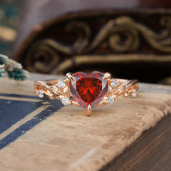 Romantic Heart Shape Natural Garnet Engagement Ring