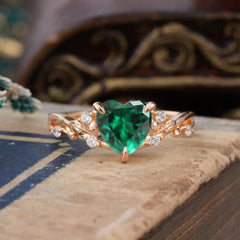 Romantic Heart Shape Nature-Inspired Emerald Engagement Ring