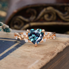 Romantic Heart Shape Natural Alexandrite Engagement Ring