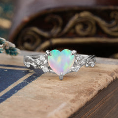 Romantic Heart Shape Natural Opal Engagement Ring