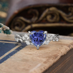 Romantic Heart Shape Nature-Inspired Tanzanite Engagement Ring