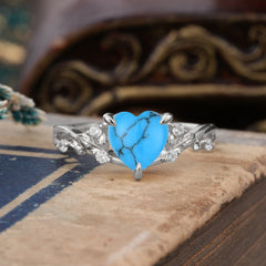 Romantic Heart Shape Natural Turquoise Engagement Ring