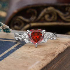 Romantic Heart Shape Natural Garnet Engagement Ring