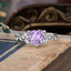 Romantic Heart Shape Nature-Inspired Amethyst Engagement Ring