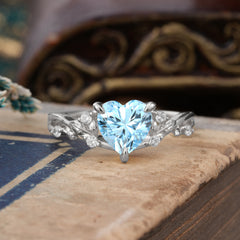 Romantic Heart Shape Natural Aquamarine Engagement Ring
