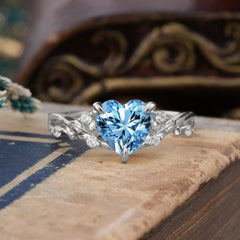 Romantic Heart Shape Nature-Inspired Aquamarine Engagement Ring