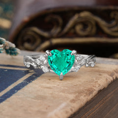 Romantic Heart Shape Nature-Inspired Emerald Engagement Ring
