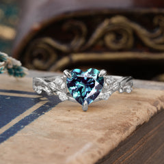 Romantic Heart Shape Natural Alexandrite Engagement Ring