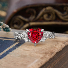 Romantic Heart Shape Natural Ruby Engagement Ring