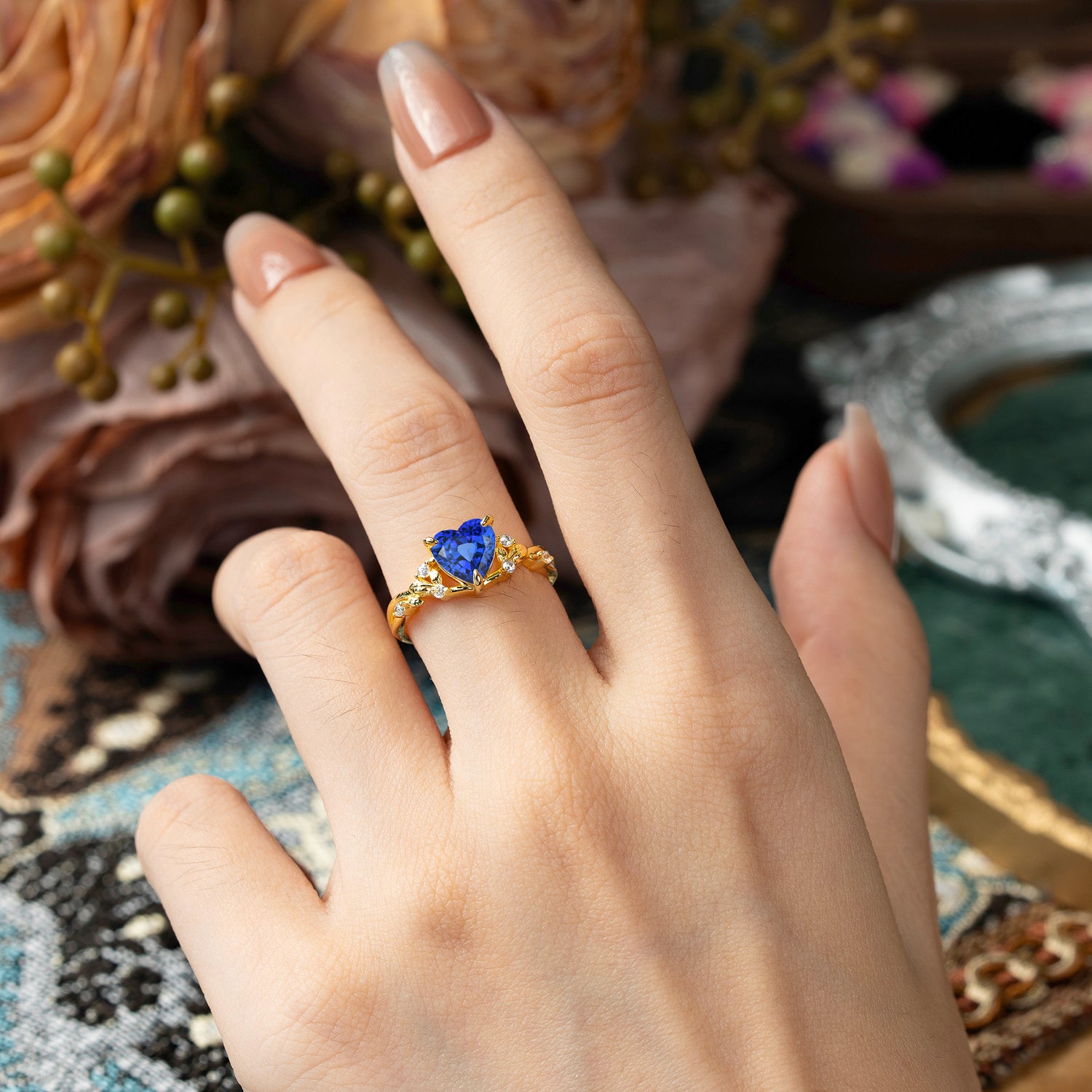 3 Prong Heart Shaped Sapphire Engagement Ring Full of Love