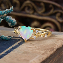 Romantic Heart Shape Natural Opal Engagement Ring