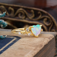 Romantic Heart Shape Natural Opal Engagement Ring