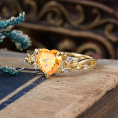 Romantic Heart Shape Nature-Inspired Citrine Engagement Ring