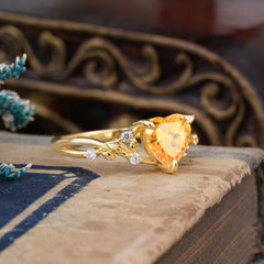 Romantic Heart Shape Nature-Inspired Citrine Engagement Ring