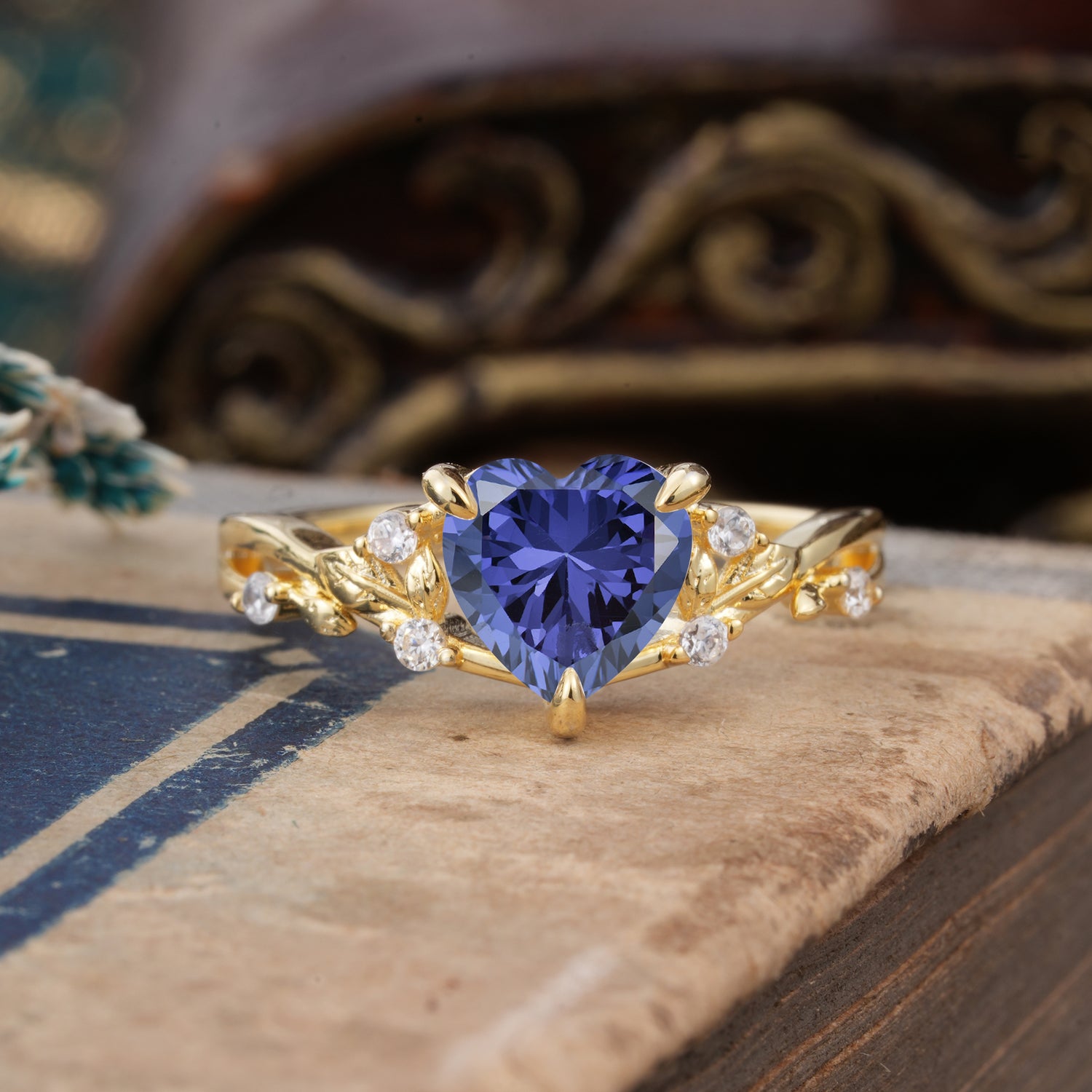 Romantic Heart Shape Nature-Inspired Tanzanite Engagement Ring - Romalar Jewelry