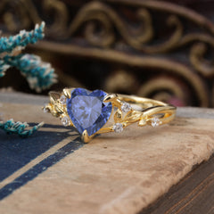 Romantic Heart Shape Nature-Inspired Tanzanite Engagement Ring