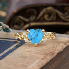 Romantic Heart Shape Natural Turquoise Engagement Ring