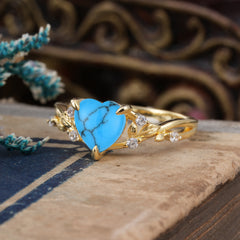 Romantic Heart Shape Natural Turquoise Engagement Ring