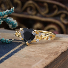 Romantic Heart Shape Nature-Inspired Black Onyx Engagement Ring