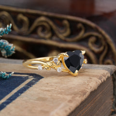 Romantic Heart Shape Nature-Inspired Black Onyx Engagement Ring