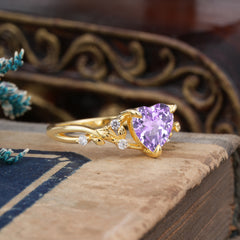 Romantic Heart Shape Nature-Inspired Amethyst Engagement Ring