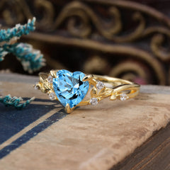 Romantic Heart Shape Nature-Inspired Aquamarine Engagement Ring