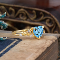 Romantic Heart Shape Nature-Inspired Aquamarine Engagement Ring