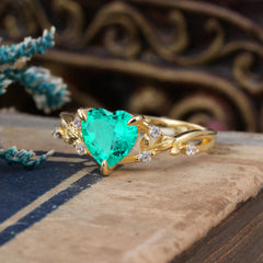 Romantic Heart Shape Nature-Inspired Emerald Engagement Ring