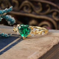Romantic Heart Shape Nature-Inspired Emerald Engagement Ring
